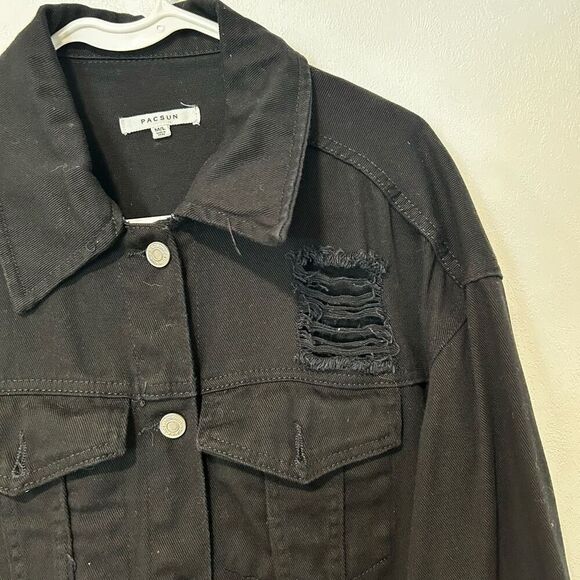 PacSun women black denim jean jacket Size M/L - Picture 4 of 6